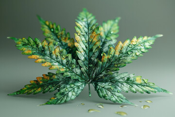 Poster - Photorealistic marijuana leaf with oil extract, highly detailed, vibrant natural hues,