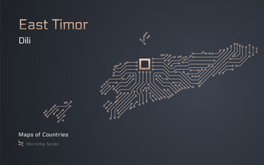 Wall Mural - A vector map of East Timor created from a microchip pattern, with the capital Dili depicted as a microchip
