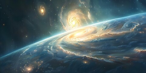Wall Mural - vivid cosmic scene with celestial bodies supernovas and spacetime curvature like art. concept cosmic