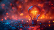 © Super Stocks - A light bulb with glowing particles on a colorful background, depicting a lightbulb concept for idea and innovation in business, technology or education. The photo has a bokeh background
