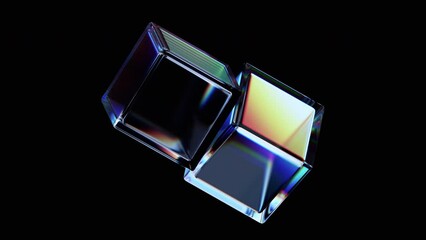 Poster - Abstract animation, rotating glass cubes, 4k seamless looped video, 3d render
