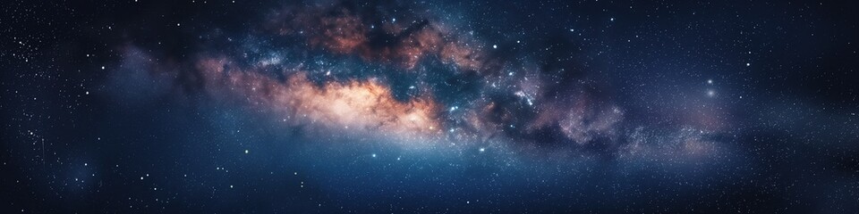 Nebula and stars in night sky web banner. Space background, wide scale 4:1