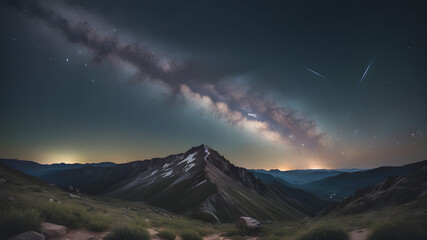 A night sky filled with stars and the Milky Way over a remote mountain landscape. The photograph captures the awe-inspiring beauty of the cosmos with minimal light pollution.