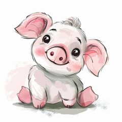 Wall Mural - A little pig sitting on the ground