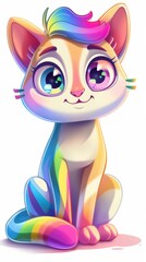 Wall Mural - A cat with a rainbow mane sitting on the ground