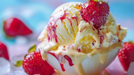 Wall Mural - Ice cream with custard and strawberry