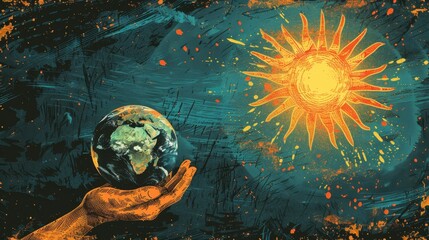 hand-drawn globe and sun illustrations for backgrounds, posters, or cards conveying the concept of nature conservation