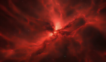 Red gas nebula in outer space.  AI Generated
