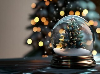 Poster - Christmas glass snow globe with golden bokeh background
