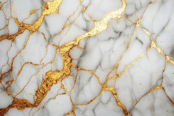 Luxurious White Marble Texture with Gold and Gray Veins, High-Resolution Decorative Design