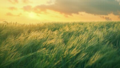 Wall Mural - Serene Long Exposure of Wheat Field Swaying in the Wind at Sunset - AI generated digital art