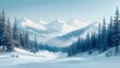 © DARIKA - A serene, minimalist illustration of a snowy mountain landscape, with pine trees and a clear blue sky, evoking a sense of peace and natural beauty. Illustration, Minimalism,