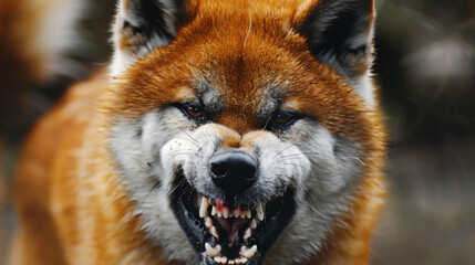 Wall Mural - An aggressive dog with a fierce look on its face and teeth bared