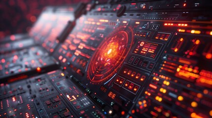 Poster - Futuristic Control Panel With Glowing Red Lights and Circular Display