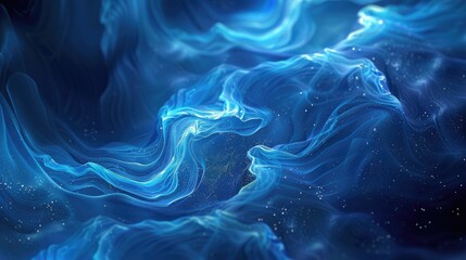 Poster - Abstract blue background with flowing waves, creating a serene and dynamic visual effect, ideal for modern and futuristic themes.