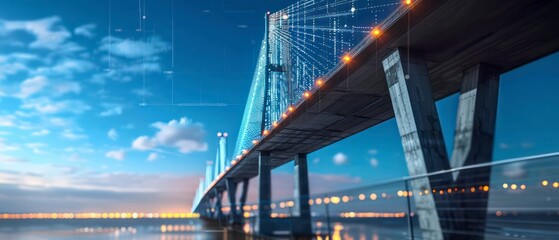 bridge over a river under a clear sky, symbolizing the seamless connection of people and technology in global business networks.