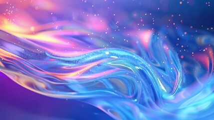Poster - 3D abstract blue light background with flowing waves and a touch of rainbow colors, creating a dynamic and vibrant effect