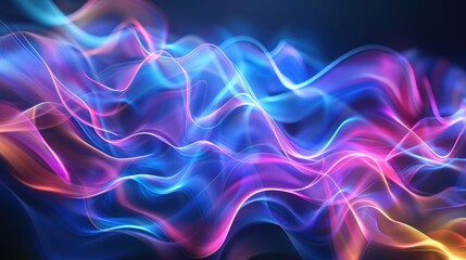Poster - 3D abstract blue light background with flowing waves and a touch of rainbow colors, creating a dynamic and vibrant effect