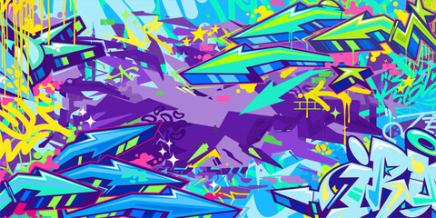 Wall Mural - Trendy Abstract Hip Hop Urban Street Art Graffiti Style Vector Illustration Background Template