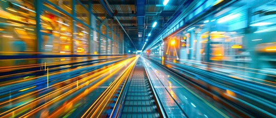 Wall Mural - Speeding through the city's underground, with blurred lights and people rushing, showcasing the vibrant urban transport system's energetic movement and urbanization