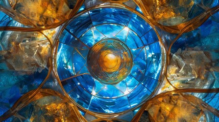 Leinwandbilder - Photograph of a cosmic blue-golden glass panel.