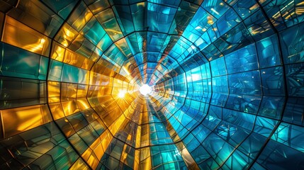 Leinwandbilder - Photograph of a cosmic blue-golden glass panel.