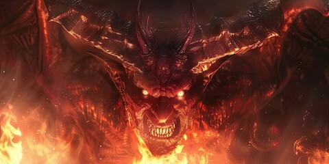 Poster - Hellish Beast with Horns and Flames