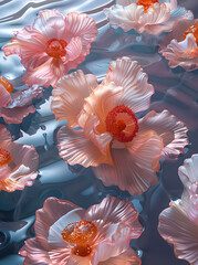 Wall Mural - Colorful flowers gently drift in the water, creating a beautiful sight