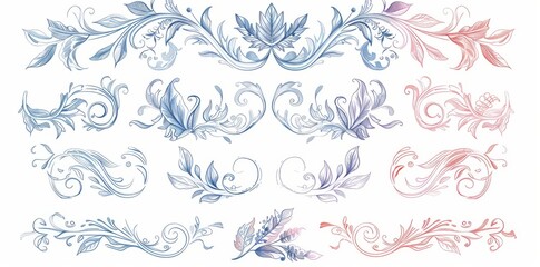 Wall Mural - Modern set of wedding invitation cards, frames, and borders with ornate swirl doodles.