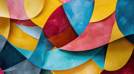 Wall Mural - Colorful abstract shapes layered over a paper texture