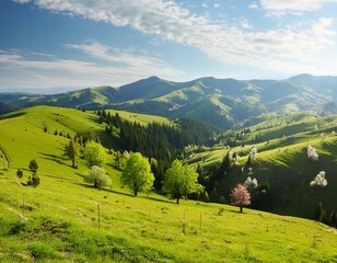 Wall Mural - Panorama of the beautiful countryside, Beautiful spring scenery in the mountains.