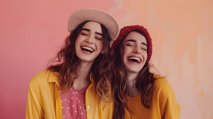 Joyful and Vibrant Women Friends Laughing Together in Colorful Casual Attire