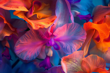 Wall Mural - Vivid Macros of Exotic Orchids Illuminated in Neon Colors