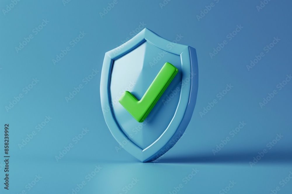 3D shield icon with green checkmark on blue background, representing ...