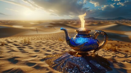 Wall Mural - Photo of Lamp of Wishes In The Desert - Genie