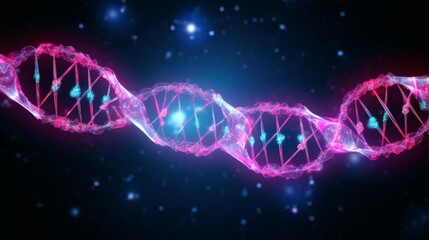 Poster - A captivating animation of a digital DNA molecule, its segments glowing with fluorescent markers, illustrating the use of genetic probes in medical research.