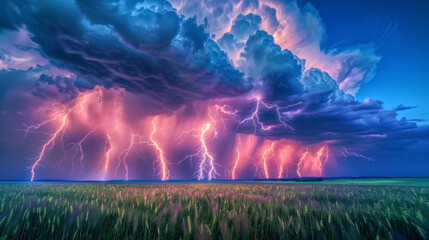 Wall Mural - Lightning strikes within supercell