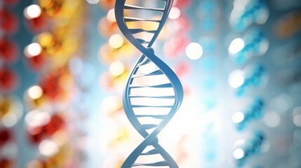 Poster - A captivating animation of a digital DNA molecule, its structure morphing into various evolutionary stages, illustrating the process of genetic adaptation.
