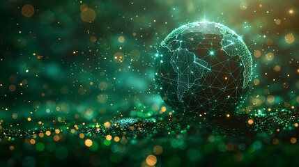 Wall Mural - global network concept globe with interconnected lines on greenish-blue bokeh background