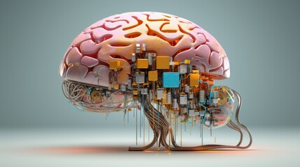 Aufkleber - A digital brain morphing into various shapes and forms, symbolizing the adaptability and plasticity of the human brain.