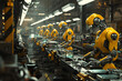 © River Girl - A high-tech factory with robots on an assembly line, manufacturing car body parts efficiently.