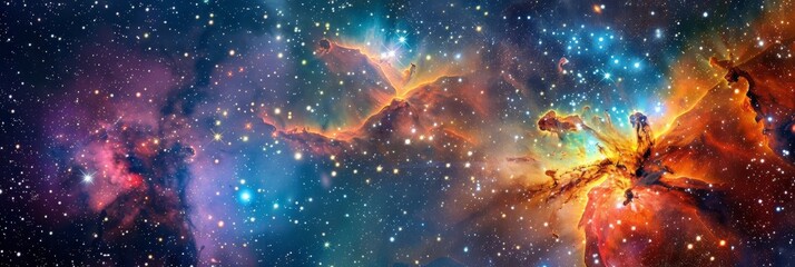 Canvas Print - A colorful nebula in space. Starry night cosmos. A background wallpaper with a supernova.