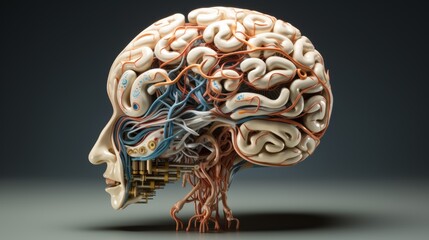 Aufkleber - A digital brain rendered in a photorealistic style, capturing the intricate details of its neural networks.