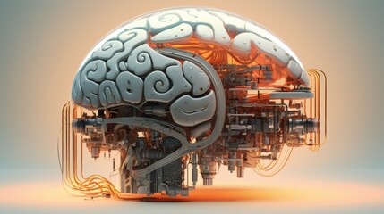Aufkleber - A digital brain rendered in a retrofuturistic style, evoking a sense of nostalgia for the future.