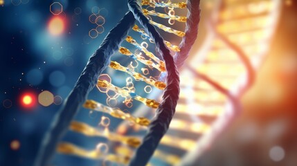 Poster - A dynamic animation of a digital DNA molecule, its structure seamlessly merging with a human cell, highlighting the central role of DNA in cellular processes.