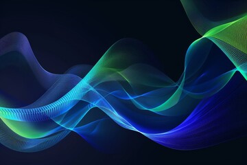 Wall Mural - Light lines with wavy movements isolated on black background, representing AI technology, digital, communication, 5G, science, music, art and science