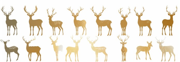 Wall Mural - Vintage style deer doodle illustration set. Collection of holiday animal elements on isolated background. Set of holiday animal elements with a deer themed background.