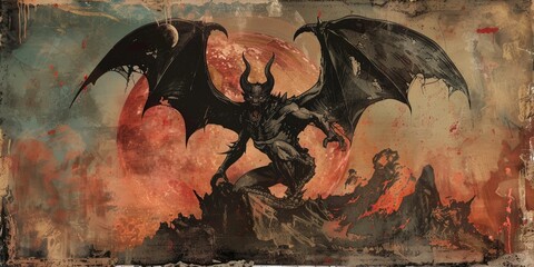 Wall Mural - Infernal Demon Lord Overlooking Lava