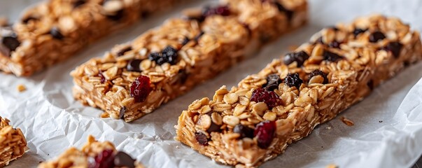 Wall Mural - Artisanal Granola Bars on Parchment with Natural Light Highlighting Texture