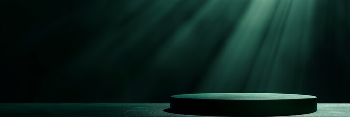 Poster - A dark green podium stage bathed in a dramatic spotlight creates a moody ambiance for showcasing products